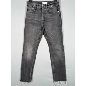 Zara TRF Denim Women 27x26.5" Black High Rise Straight Leg Distress Raw Hem Jean